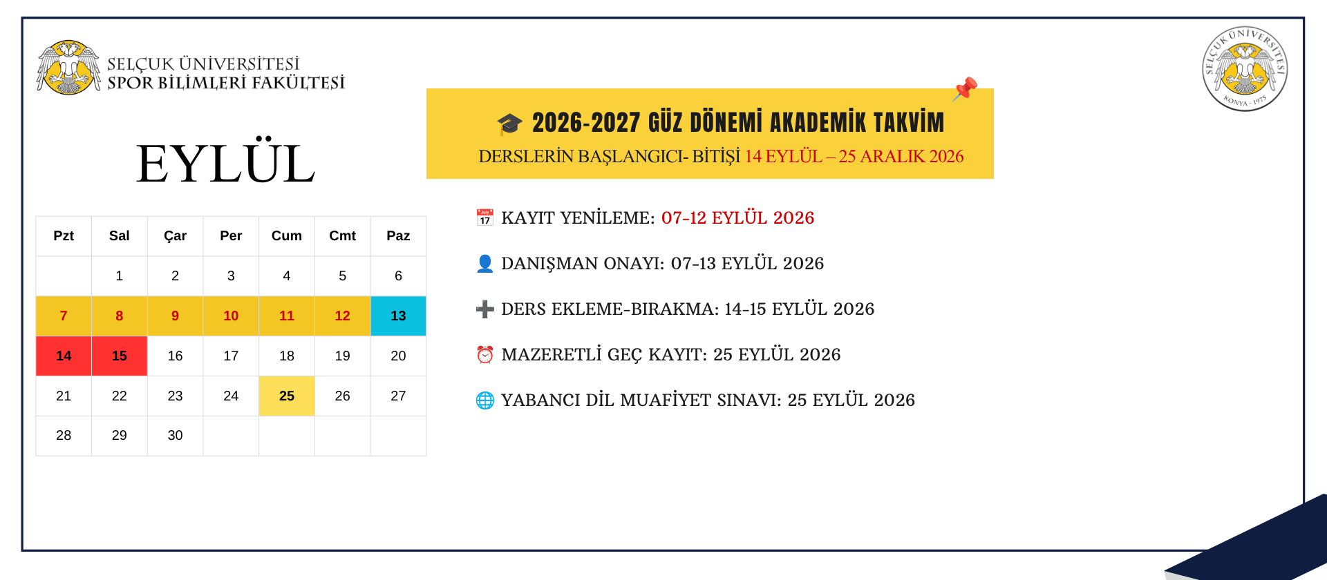 2026-2027 Güz Dönemi Akademik Takvim
